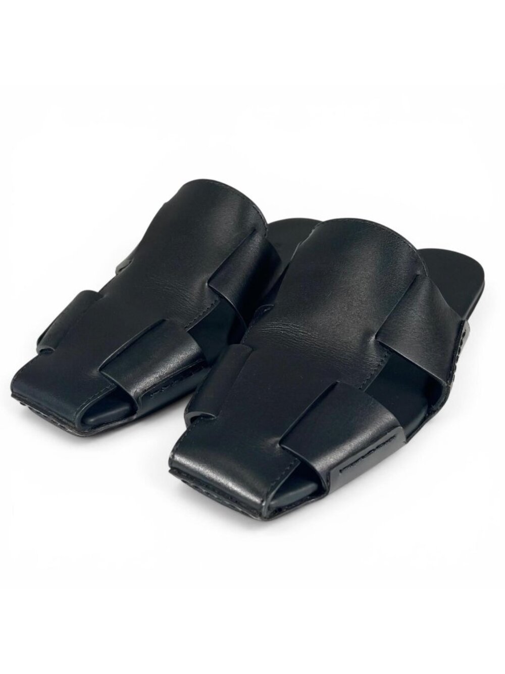 Hermes Loose Square Toe Gurkha Mules Leather Sandals Black